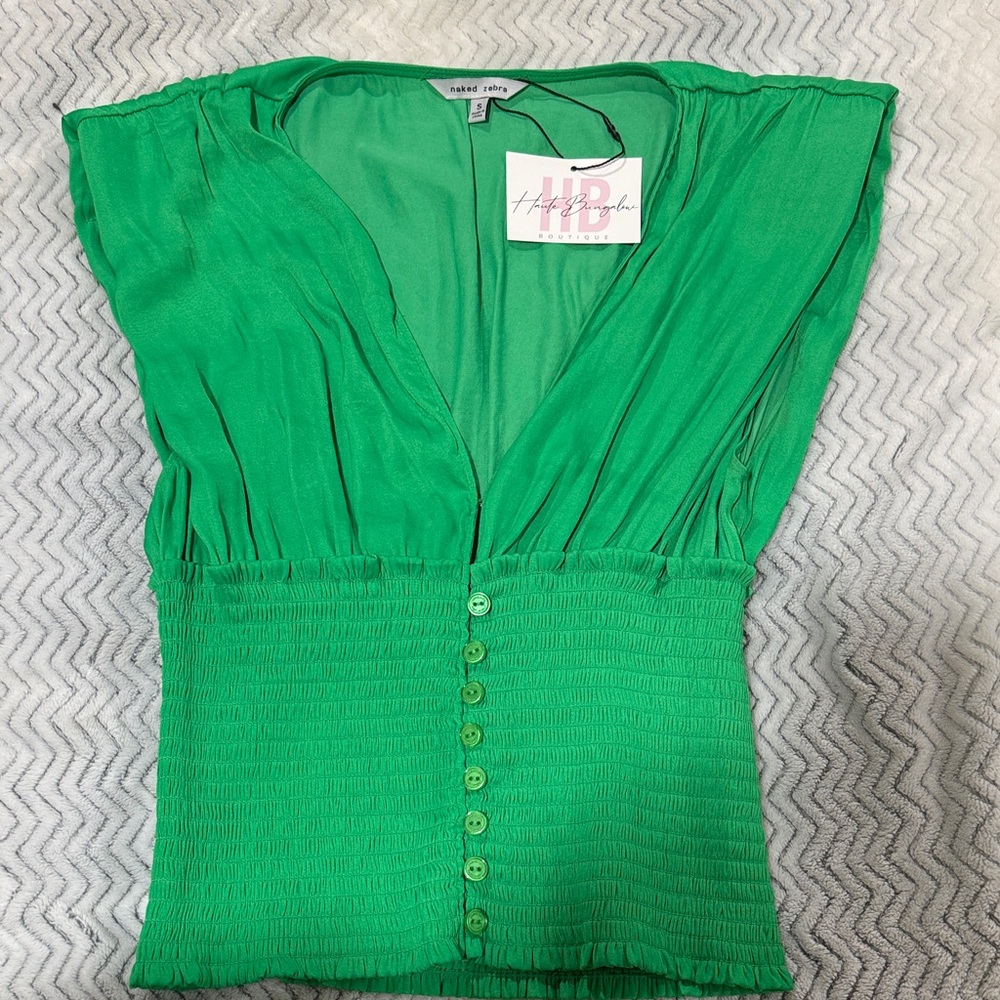 Naked Zebra Vibrant Green Button-Down Blouse